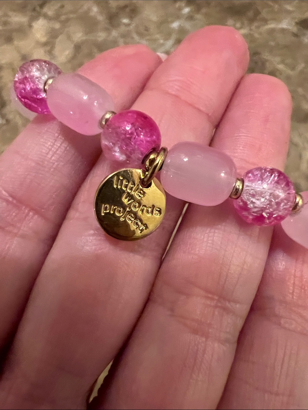 Pink 'LOVE YOU' Beaded Stretch Bracelet with Gold Accent Little Words Project - Picture 2 of 3